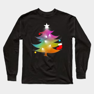 Colorful Rainbow Christmas Tree With Bright Christmas Lights Long Sleeve T-Shirt